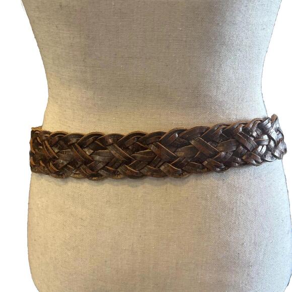 ???Anne Klein Sz M Brown Shimmer 43” Long 1 1/2” Wide Braided Leather Belt main image 4